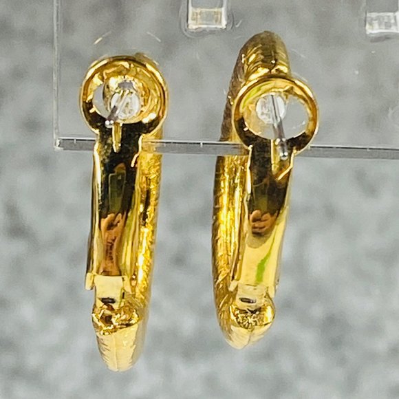 Hoop Earrings Gold Tone Round Womens Textured Omega Backs Shiny Fashion Style - Picture 10 of 16